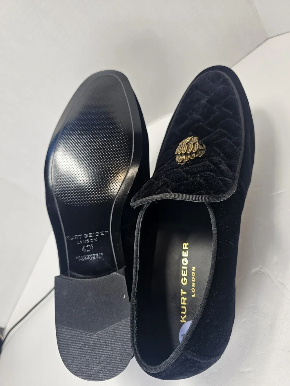 Kurt Geiger London Black Velvet Eagle Head Loafers Men’s US 8.5 UK 7.5 EU 41.5